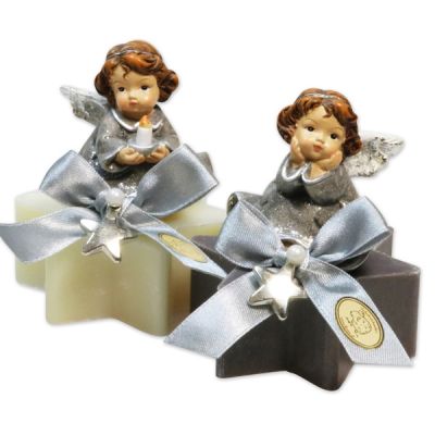 Sheep milk soap star 80g decorated with an angel, Classic/Christmas Rose 