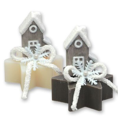 Sheep milk soap star 80g, decorated with a house, Classic/christmas rose 
