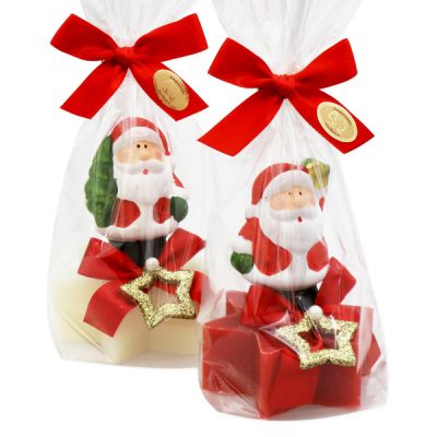 Schafmilchseife Stern 80g, dekoriert mit Weihnachtsmann in Cello, Classic/Granatapfel 