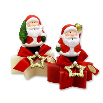 Schafmilchseife Stern 80g, dekoriert mit Weihnachtsmann, Classic/Granatapfel 