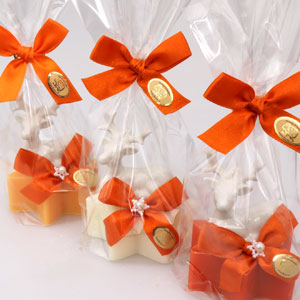 Schafmilchseife Stern 80g dekoriert mit Hirsch in Cello, Classic/Orange/Blutorange 