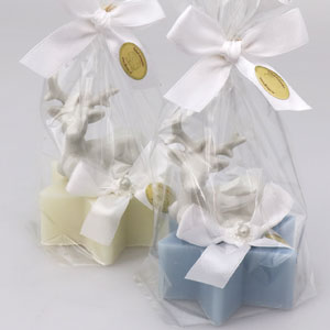 Schafmilchseife Stern 80g, dekoriert mit Hirsch in Cello, Classic/Eisblume 