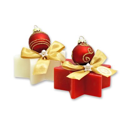 Schafmilchseife Stern 80g, dekoriert mit Weihnachtskugel, Classic/Granatapfel 
