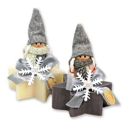 Sheep milk soap star 80g, decorated with a gnom, Classic/christmas rose 