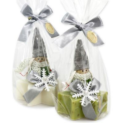 Sheep milk soap star 80g, decorated with a gnome in a cellophane, Classic/verbena 