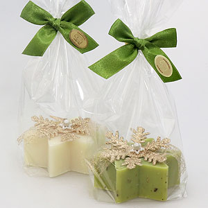 Sheep milk soap star 80g, decorated with a snowflake in a cellophane, Classic/verbena 