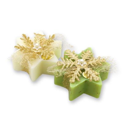 Sheep milk soap star 80g, decorated with a snowflake, Classic/verbena 