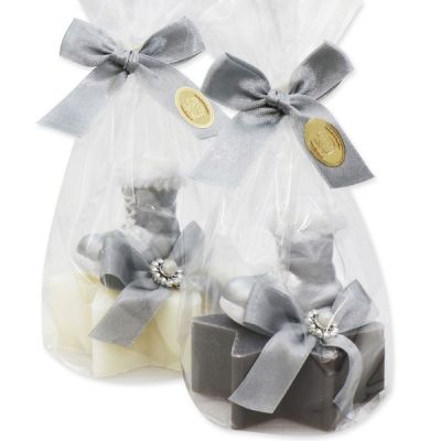 Sheep milk soap star 80g, decorated with a boot in a cellophane, Classic/christmas rose 