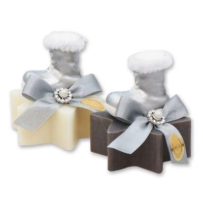 Sheep milk soap star 80g, decorated with a boot, Classic/christmas rose 