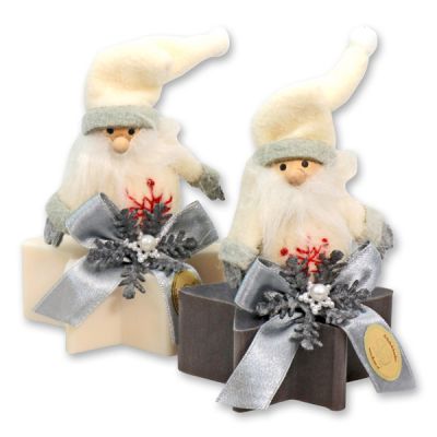 Sheep milk soap star 80g, decorated with a gnom, Classic/christmas rose 