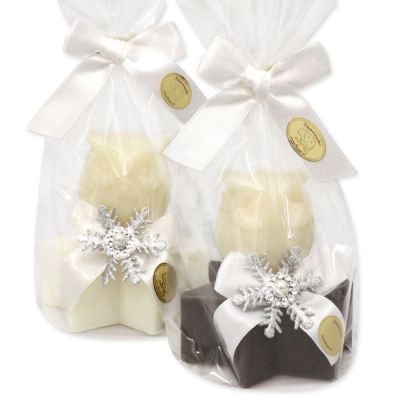 Sheep milk soap star 80g, decorated with a soap owl 50g in a cellophane, Classic/christmas rose 