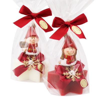 Schafmilchseife Stern 80g, dekoriert mit Wichtel in Cello, Classic/Granatapfel 