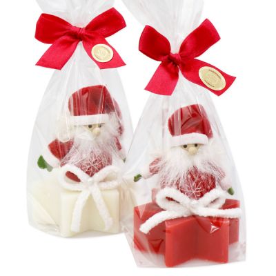 Schafmilchseife Stern 80g, dekoriert mit Wollwichtel in Cello, Classic/Cranberry 