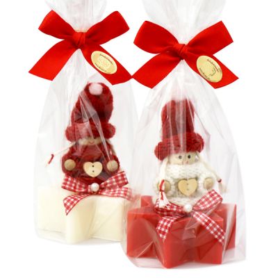 Schafmilchseife Stern 80g, dekoriert mit Wollwichtel in Cello, Classic/Cranberry 