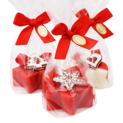 Schafmilchseife Stern 80g, dekoriert mit Deko Lebkuchen in Cello, Classic/Cranberry 