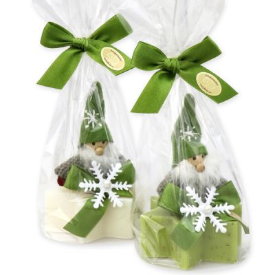 Sheep milk soap star 80g, decorated with a gnome in a cellophane, Classic/verbena 