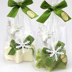 Sheep milk soap star 80g, decorated with a deer in a cellophane, Classic/verbena 