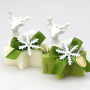 Sheep milk soap star 80g, decorated with a deer, Classic/verbena 