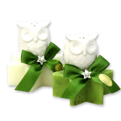 Sheep milk soap star 80g, decorated with an owl, Classic/verbena 