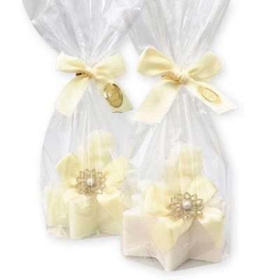 Schafmilchseife Stern 80g dekoriert mit Seifenengel 20g in Cello, Classic/Schneerose 