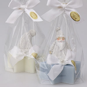 Schafmilchseife Stern 80g, dekoriert mit Weihnachtsfigur in Cello, Classic/Eisblume 