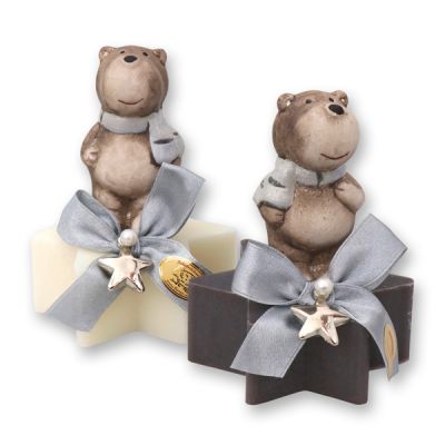 Sheep milk soap star 80g, decorated with a bear, Classic/christmas rose 