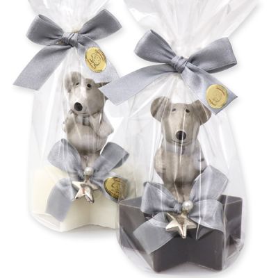 Sheep milk soap star 80g, decorated with a mouse in a cellophane, Classic/christmas rose 