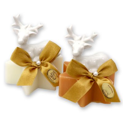 Sheep milk soap star 80g, decorated with a deer, Classic/quince 