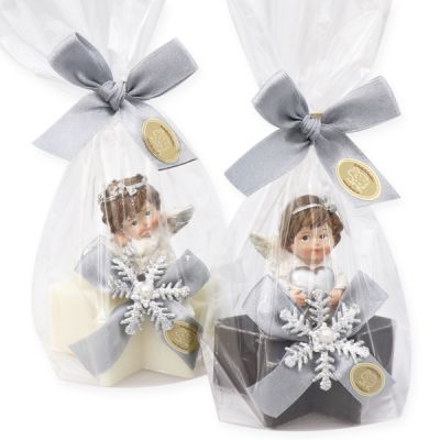Sheep milk soap star 80g decorated with an angel in a cellophane bag, Classic/Christmas Rose 