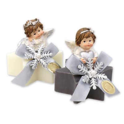 Sheep milk soap star 80g decorated with an angel, Classic/Christmas Rose 