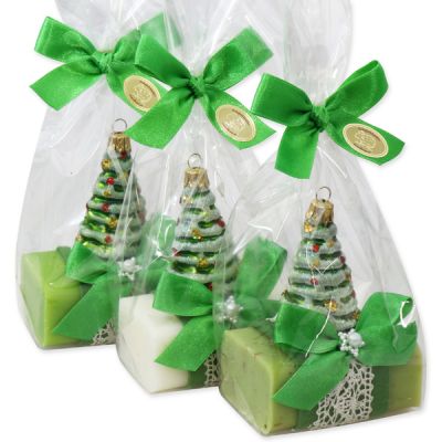 Sheep milk soap 100g, decorated with a glass christmas tree in a cellophane, sorted 