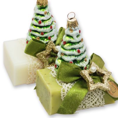 Sheep milk soap 100g, decorated with a glass christmas tree, Classic/verbena 