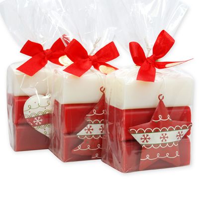 Schafmilchseife eckig 100g, dekoriert mit weihnachts Motiv 3er verpackt in Cello, sortiert 