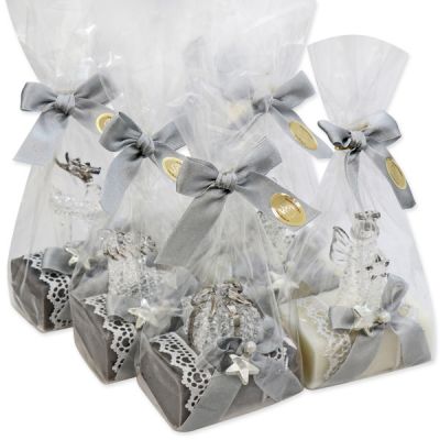 Sheep milk soap 100g, decorated with glass angels in a cellophane, Classic/christmas rose 