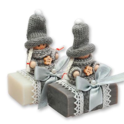 Sheep milk soap 100g, decorated with gnome, Classic/chrstimas rose 