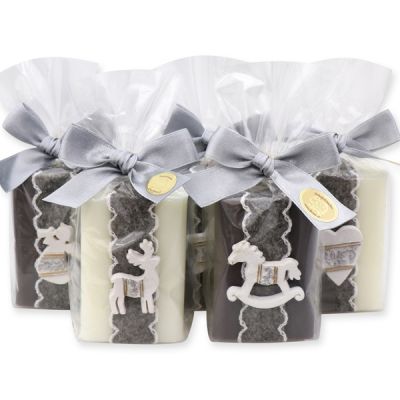 Sheep milk soap 100g, decorated with christmas motives in a cellophane, Classic/christmas rose 