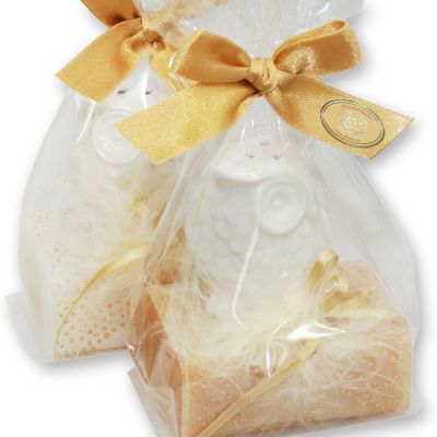 Sheep milk soap 100g, decorated with an owl in a cellophane, Classic/quince 