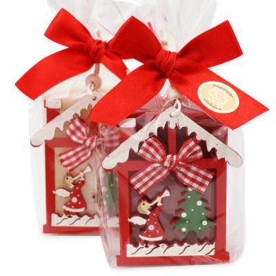 Schafmilchseife eckig 100g, dekoriert mit weihnachtlichen Motiv in Cello, Classic/Granatapfel 