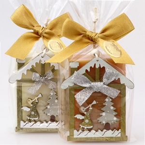 Schafmilchseife eckig 100g, dekoriert mit weihnachtlichen Motiv in Cello, Classic/Quitte 