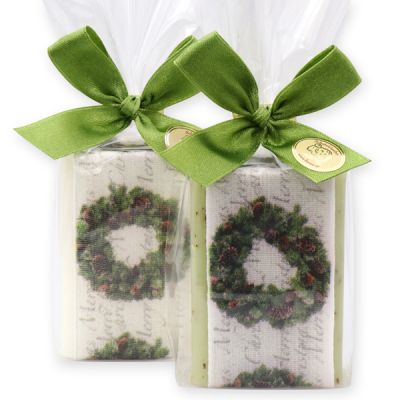 Sheep milk soap 100g, decorated with a christmas ribbon in a cellophane, Classic/verbena 