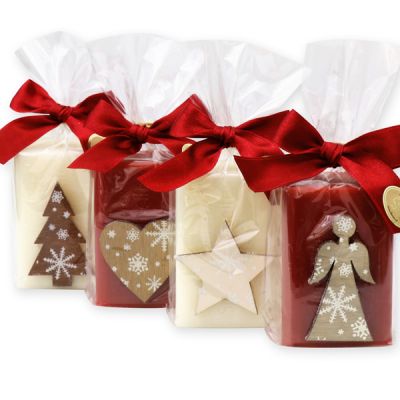 Schafmilchseife eckig 100g, dekoriert mit weihnachtliche Motive in Cello, Classic/Granatapfel 