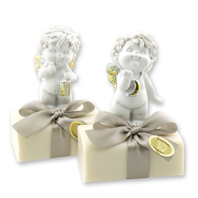 Sheep milk soap 100g decorated with an angel 'Igor', Christmas rose white 