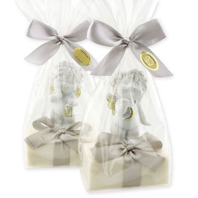 Sheep milk soap 100g decorated with an angel 'Igor' in a cellophane, Christmas rose white 
