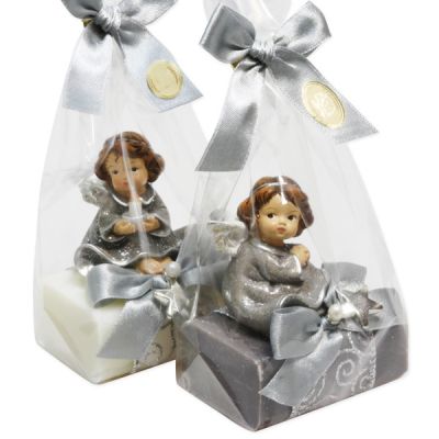Sheep milk soap 100g decorated with an angel in a cellophane bag, Classic/Christmas Rose 