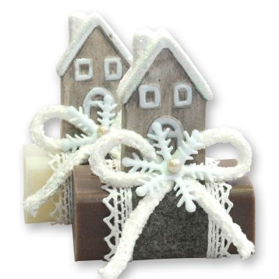 Sheep milk soap 100g, decorated with a house, Classic/christmas rose 