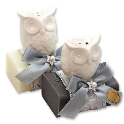 Sheep milk soap 100g, decorated with an owl, Classic/christmas rose 