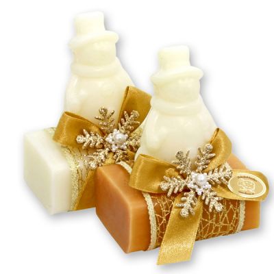 Sheep milk soap 100g, decorated with a soap snowman 40g, Classic/quince 