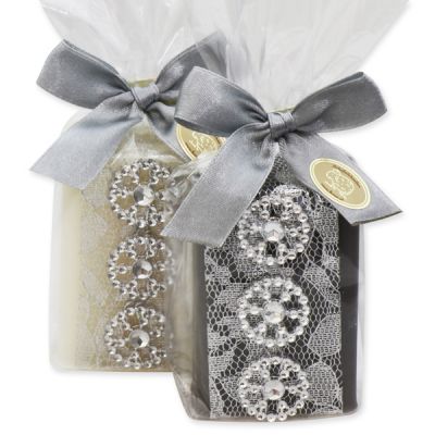 Sheep milk soap 100g, decorated with several ribbons in a cellophane, Classic/christmas rose 