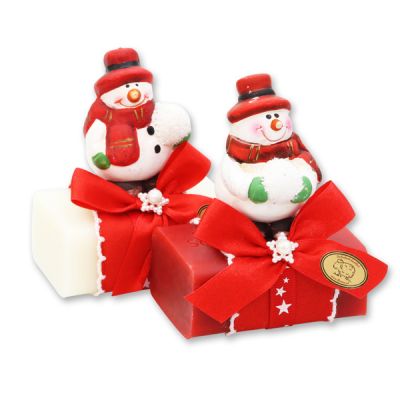 Schafmilchseife eckig 100g, dekoriert mit Schneemann, Classic/Granatapfel 