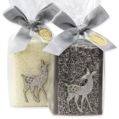 Sheep milk soap 100g, decorated with a deer in a cellophane, Classic/christmas rose 
